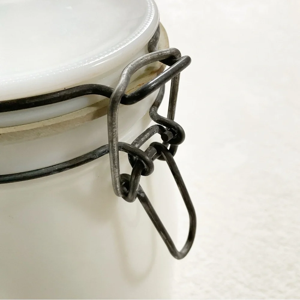 Vintage Milk Glass 1.5L Canister Jar w Wire Bail Lid Mid-Century Kitchen Decor